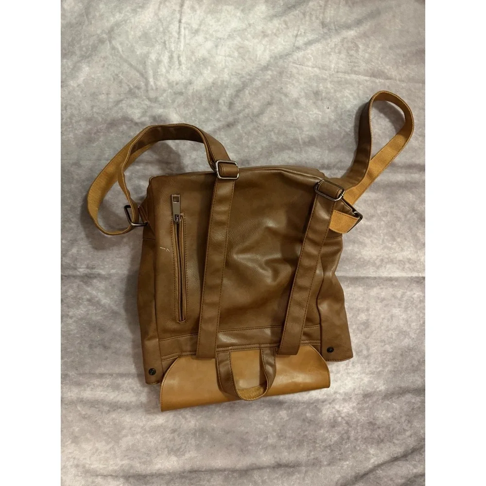 Brown Leather Hiking Backpack w/ Buckle Closure, Adjustable Straps